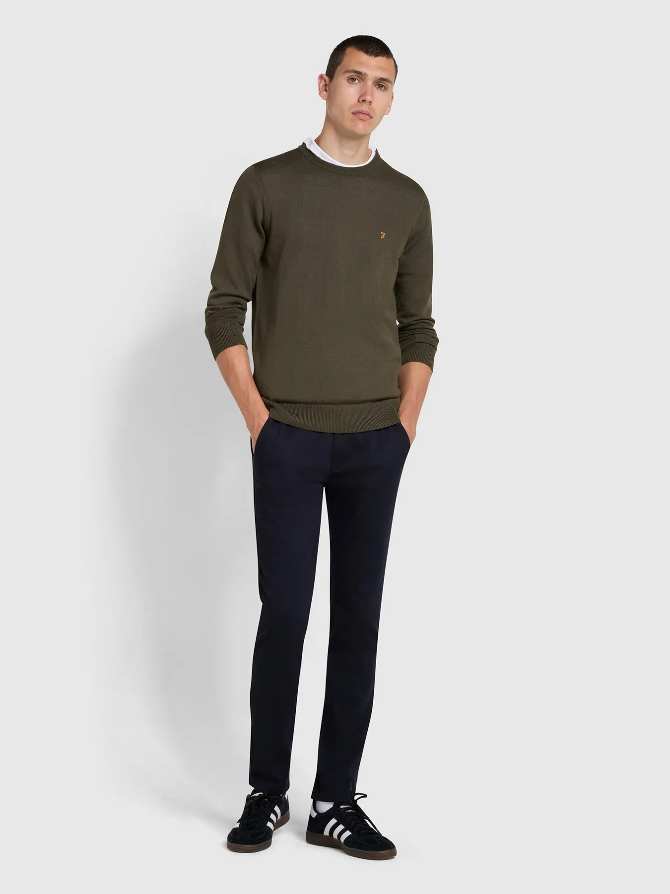 Mullen Merino Wool Crew Neck Sweater In Evergreen sold by Farah product image thumbnail 2