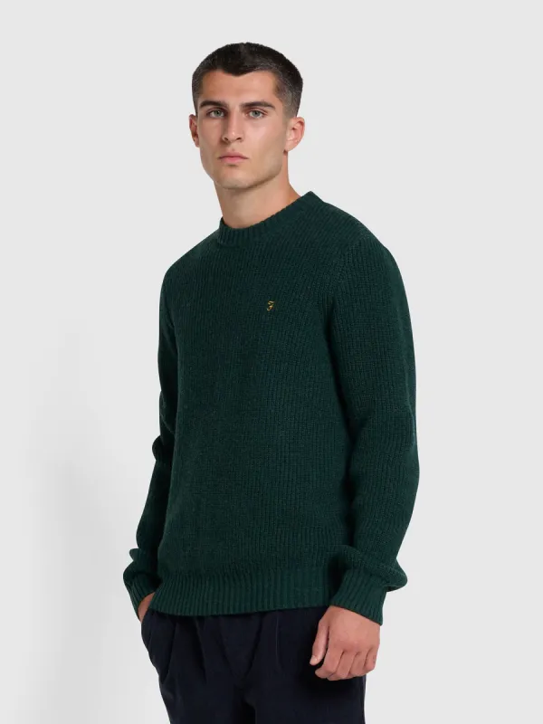 Hayes Tipped Crew Neck Jumper In Botanic Green sold by Farah