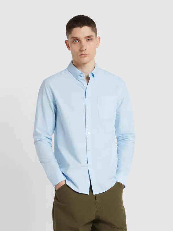 Brewer Casual Fit Organic Cotton Long Sleeve Shirt In Sky Blue sold by Farah