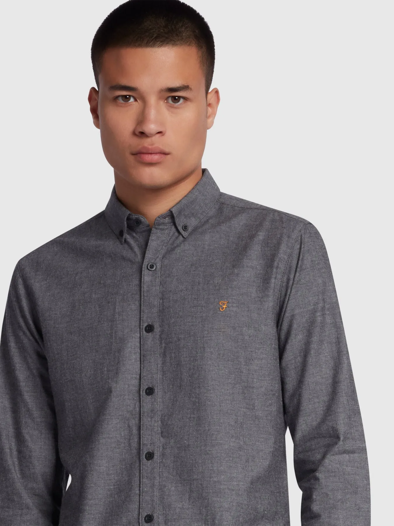Steen Slim Fit Brushed Organic Cotton Shirt In Gravel Marl sold by Farah product image thumbnail 4