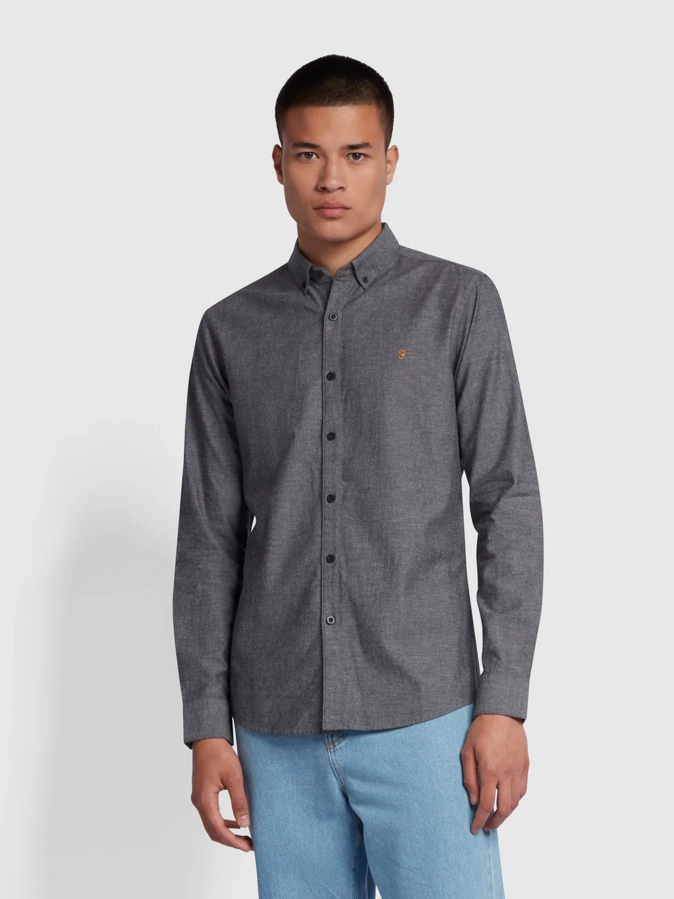 Steen Slim Fit Brushed Organic Cotton Shirt In Gravel Marl sold by Farah