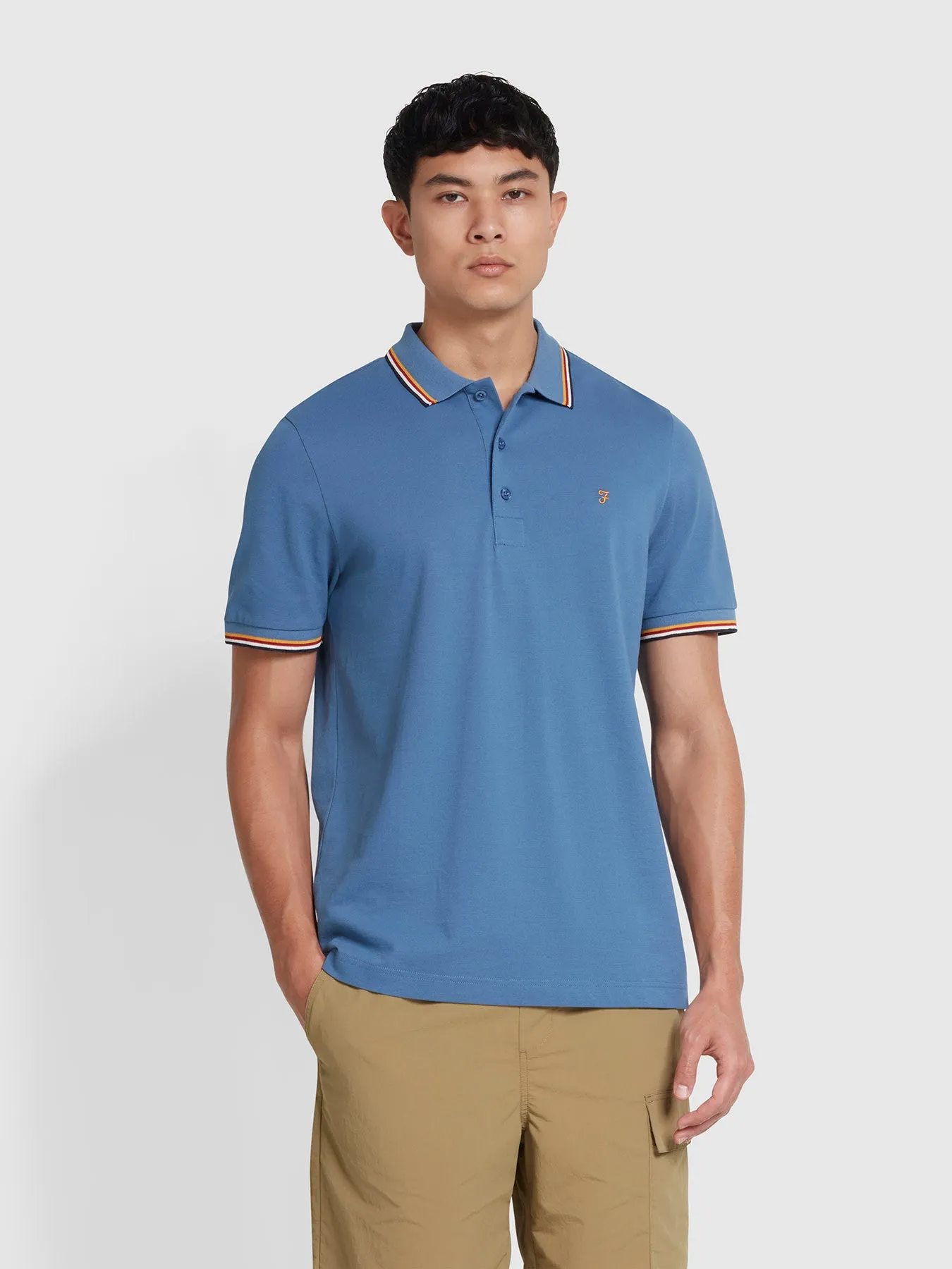 Alvin Tipped Collar Polo Shirt In Sheaf Blue sold by Farah
