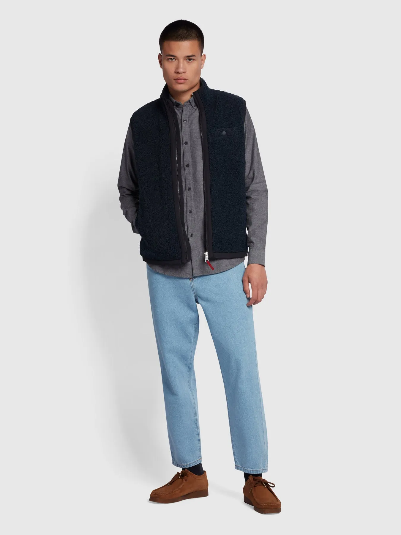 Steen Slim Fit Brushed Organic Cotton Shirt In Gravel Marl sold by Farah product image thumbnail 2