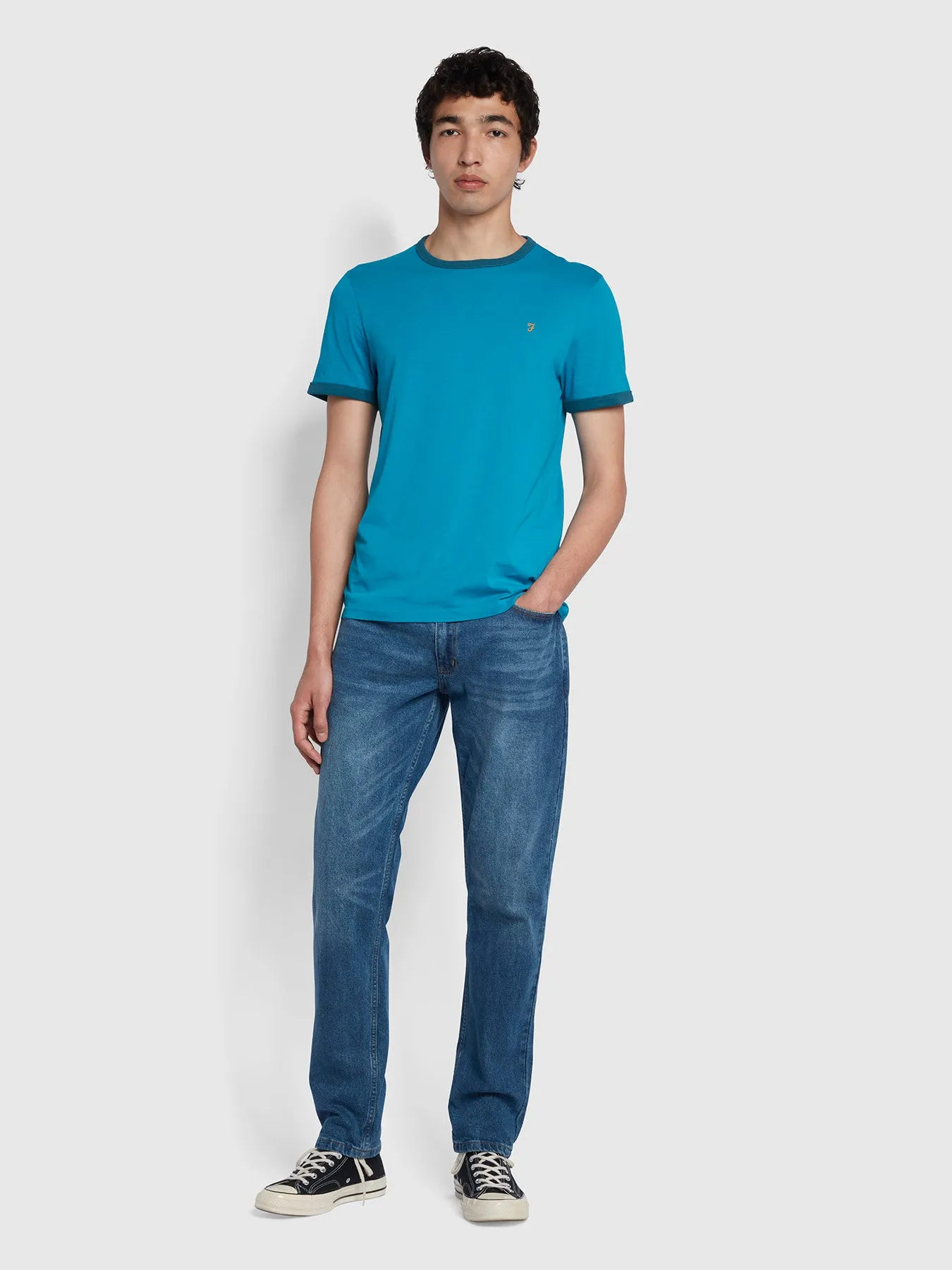 Groves Regular Fit Organic Cotton Ringer T-Shirt In Blue Opal sold by Farah product image thumbnail 2
