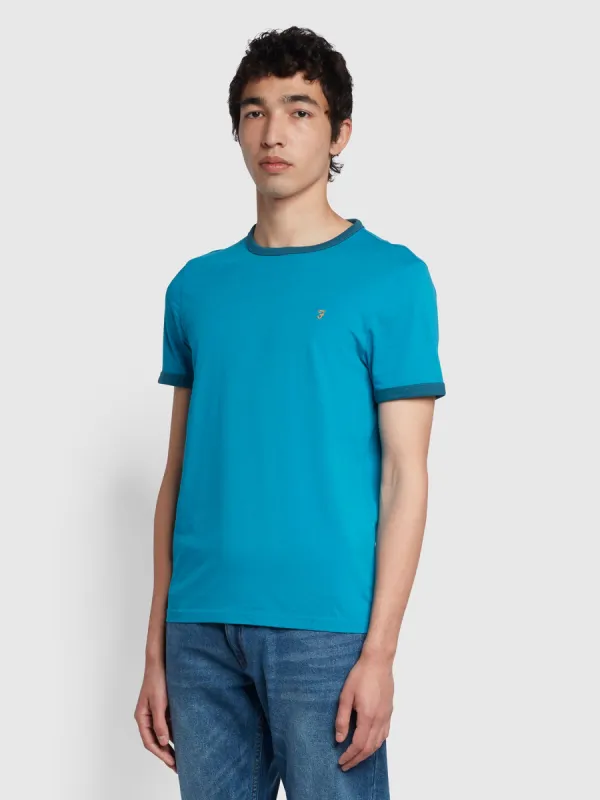 Groves Regular Fit Organic Cotton Ringer T-Shirt In Blue Opal sold by Farah