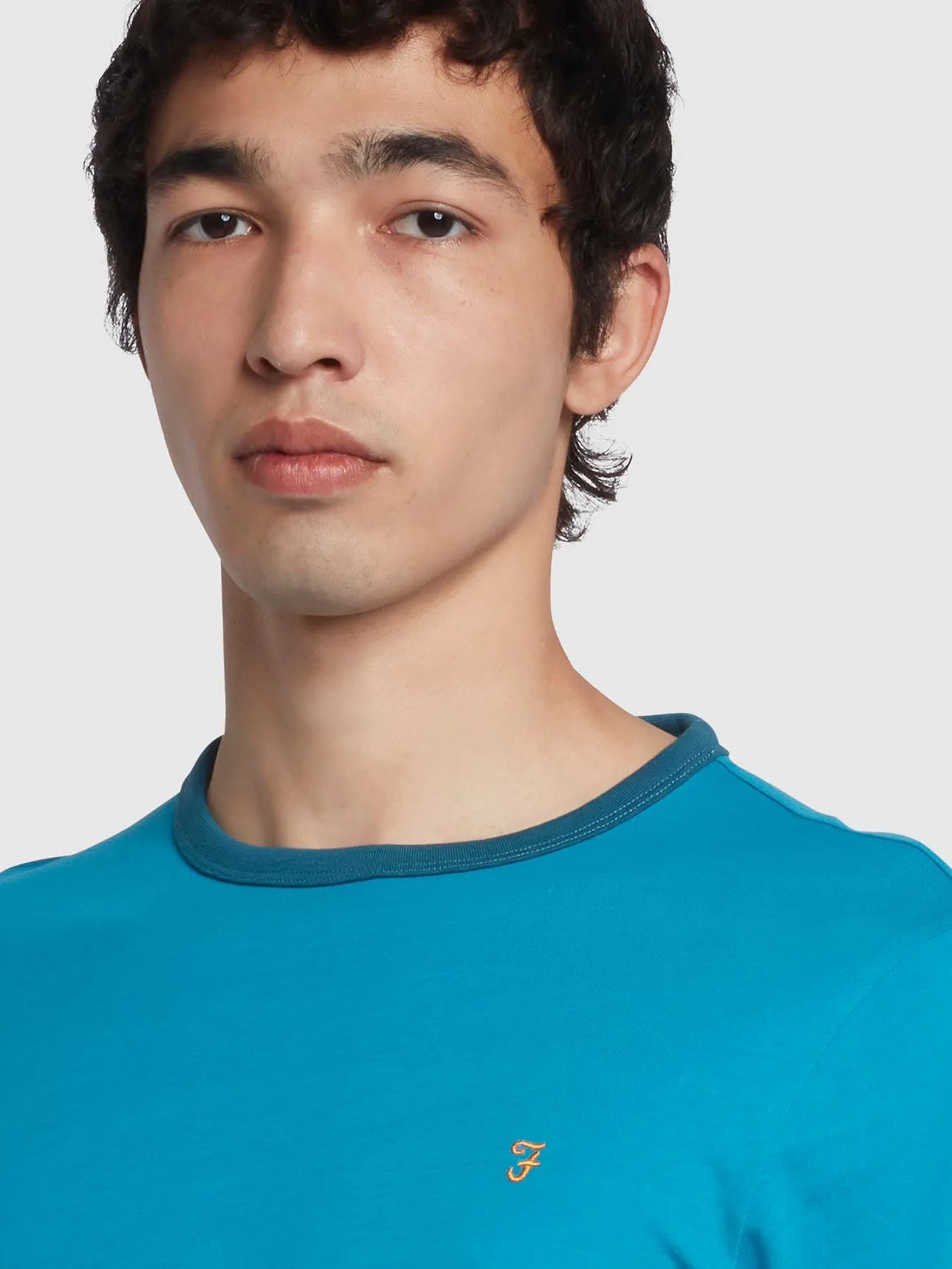 Groves Regular Fit Organic Cotton Ringer T-Shirt In Blue Opal sold by Farah product image thumbnail 3