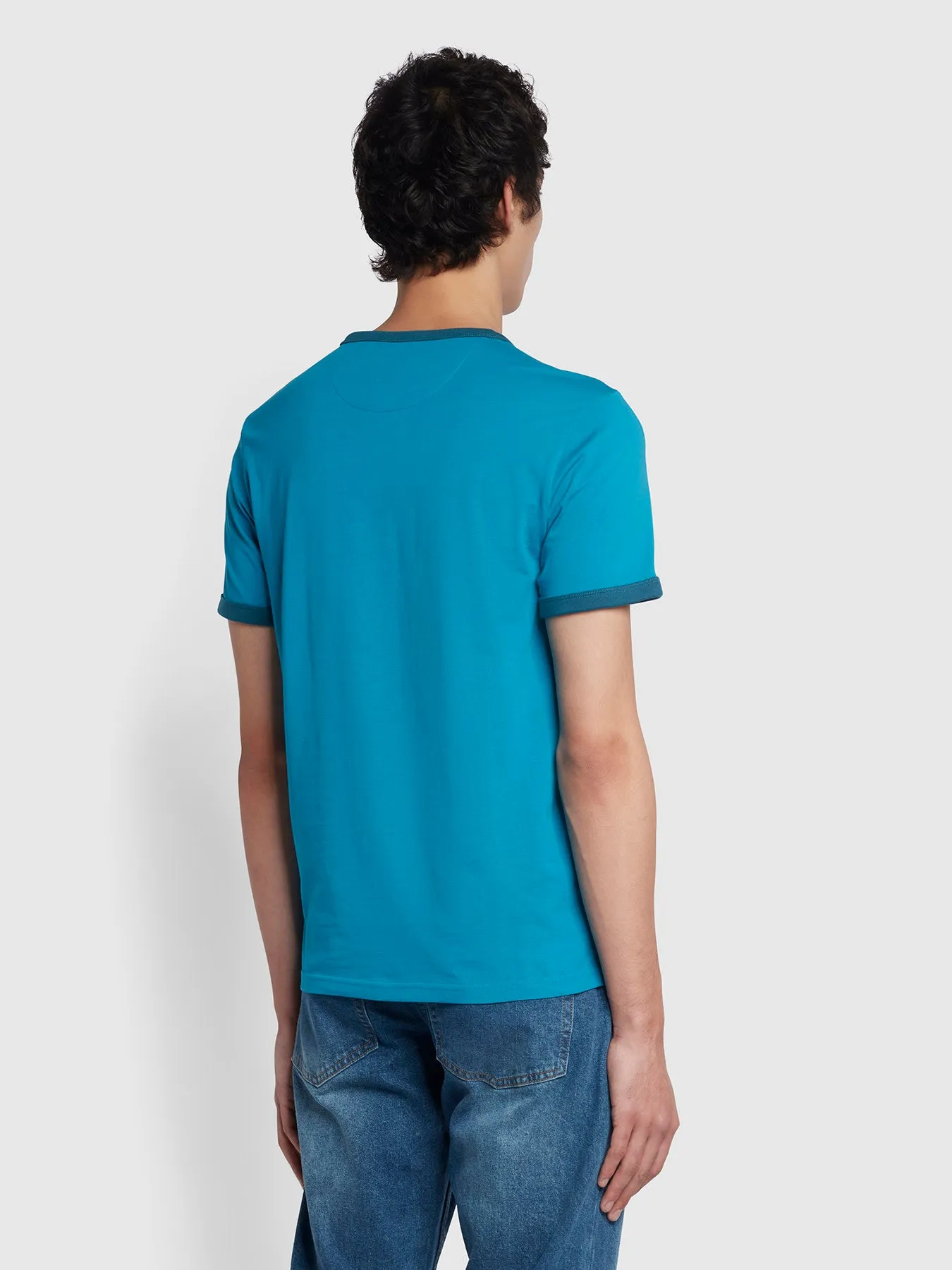 Groves Regular Fit Organic Cotton Ringer T-Shirt In Blue Opal sold by Farah product image thumbnail 4