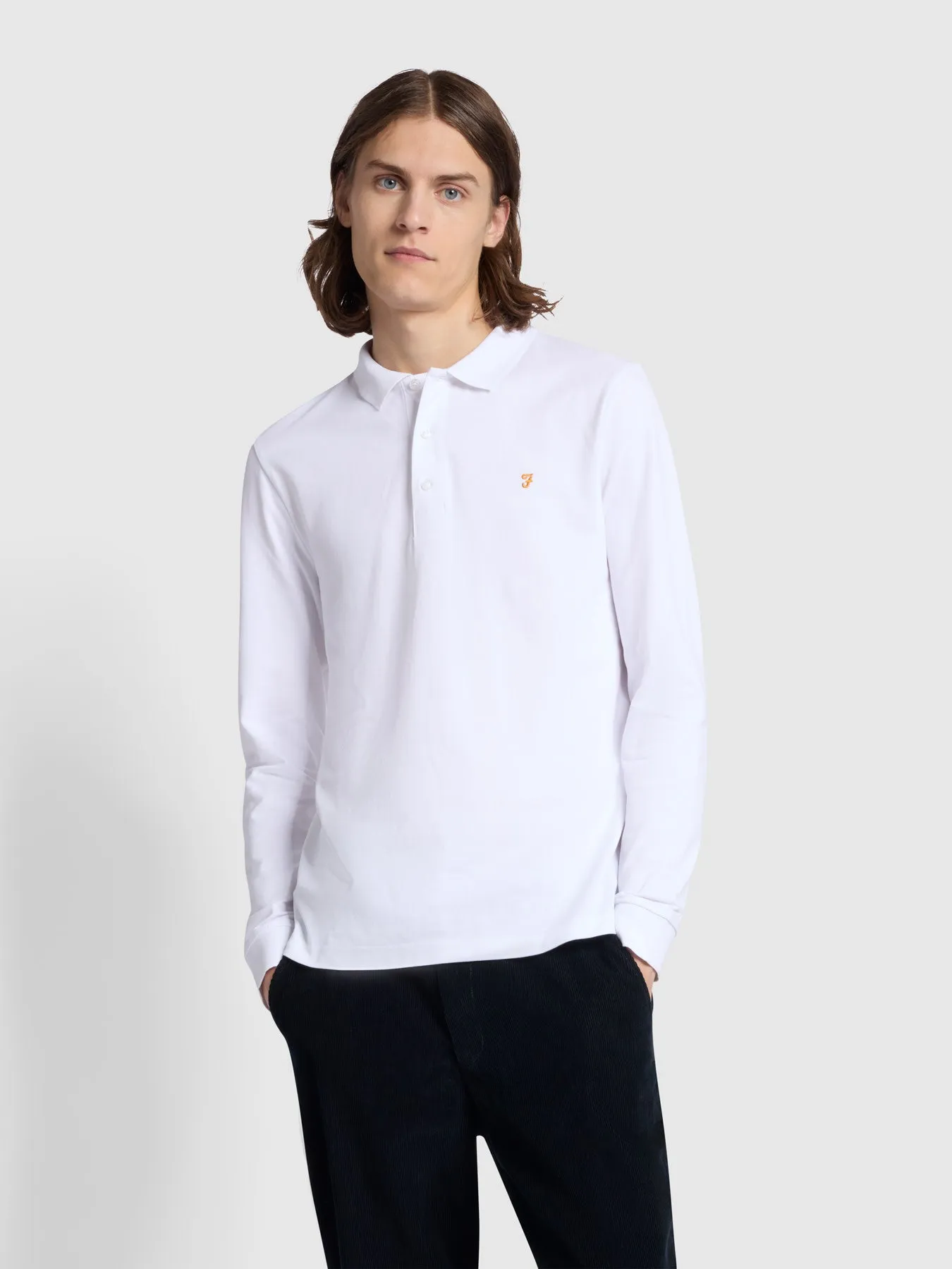 Blanes Long Sleeve Polo Shirt In White sold by Farah