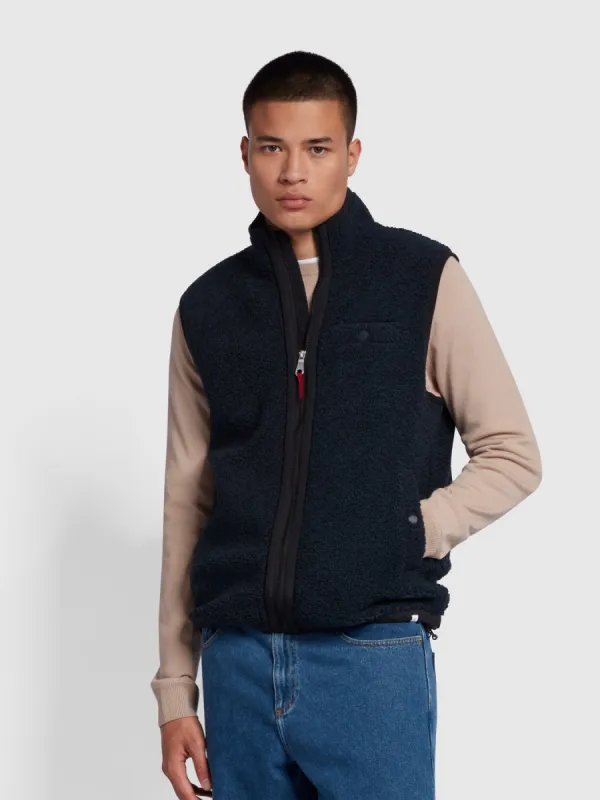 Naples Regular Fit Borg Fleece Gilet In True Navy sold by Farah