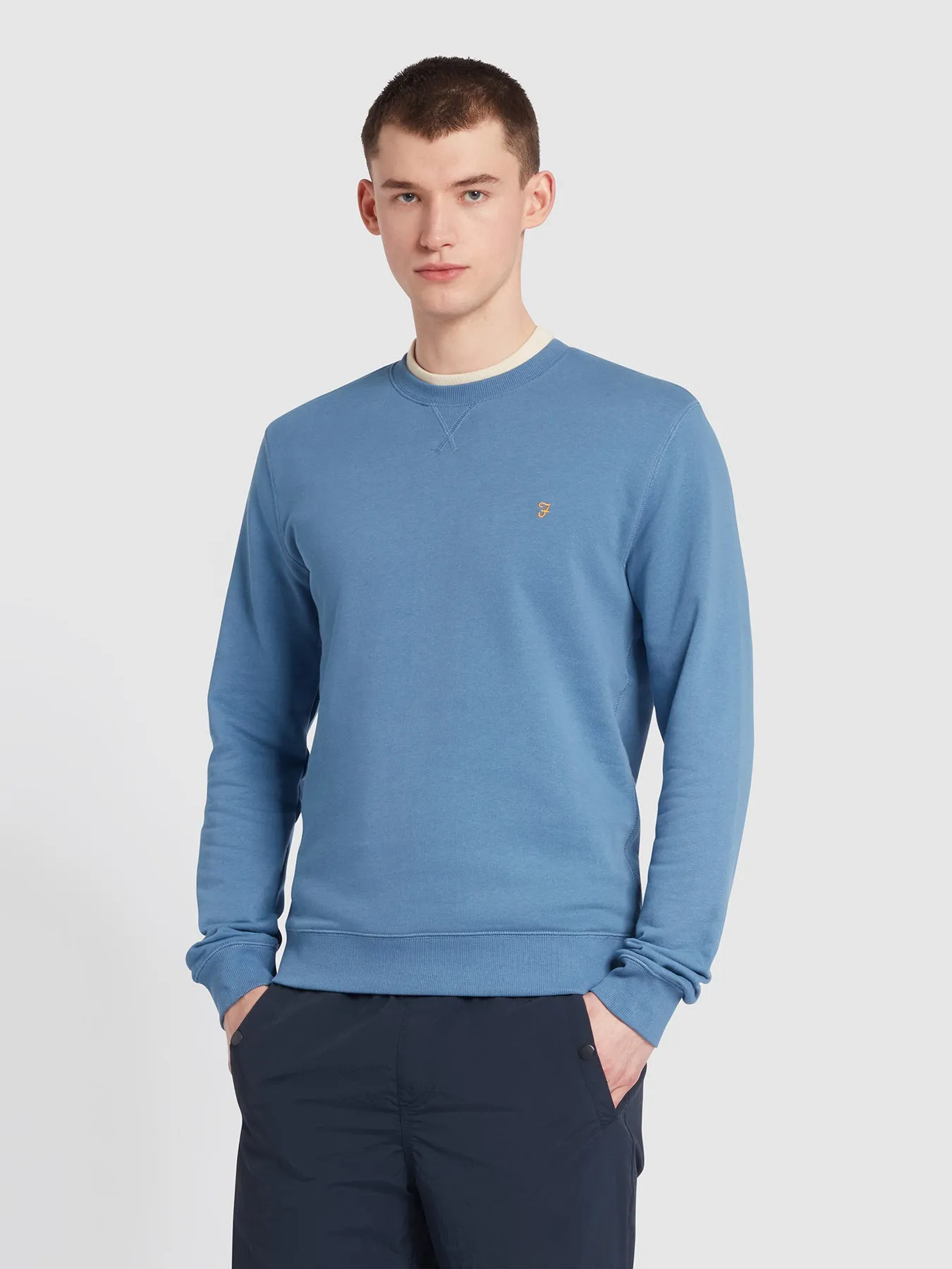 Tim Organic Cotton Crew Neck Sweatshirt In Sheaf Blue sold by Farah