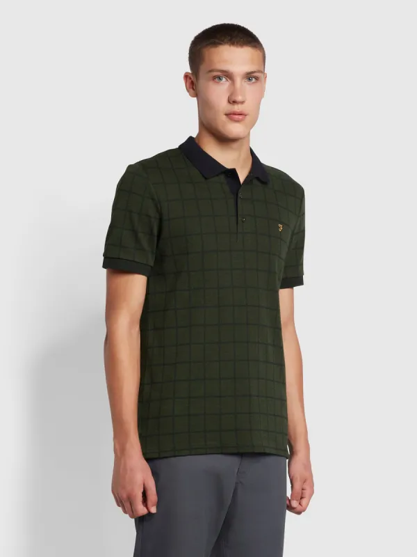 Hunningale Slim Fit Check Organic Cotton Polo Shirt In Evergreen sold by Farah