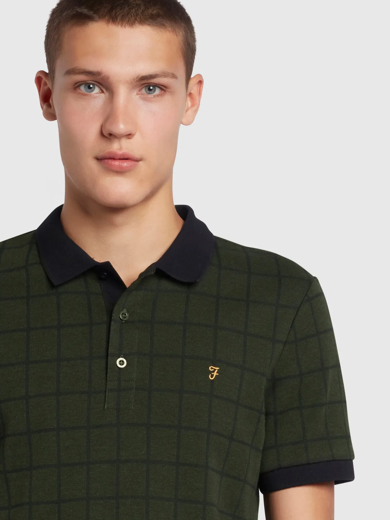 Hunningale Slim Fit Check Organic Cotton Polo Shirt In Evergreen sold by Farah product image thumbnail 4
