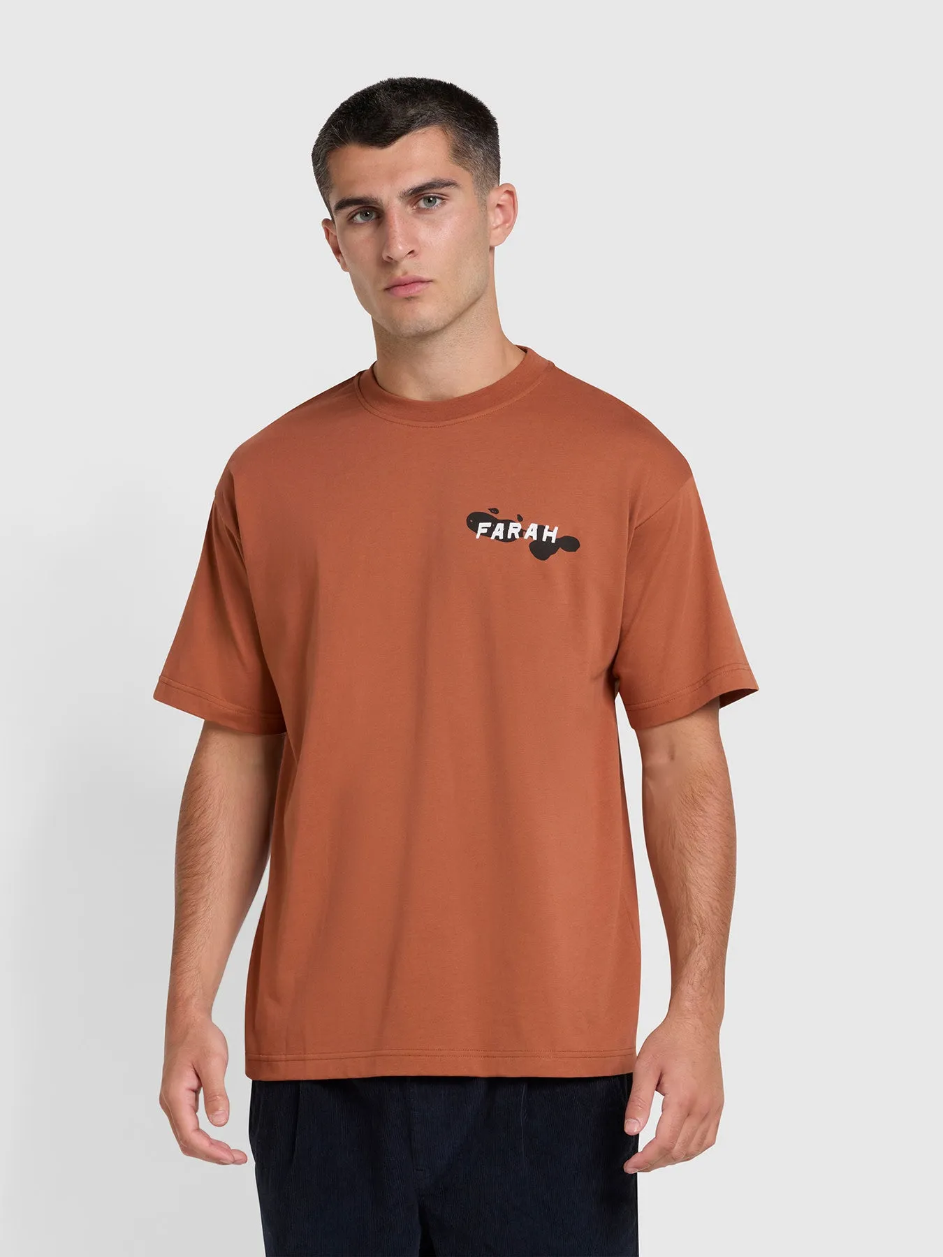 Guy Graphic Relaxed Fit Organic Cotton T-Shirt In Teak sold by Farah