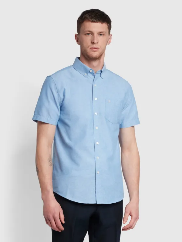 Drayton Modern Fit Short Sleeve Oxford Shirt In Regatta Blue sold by Farah