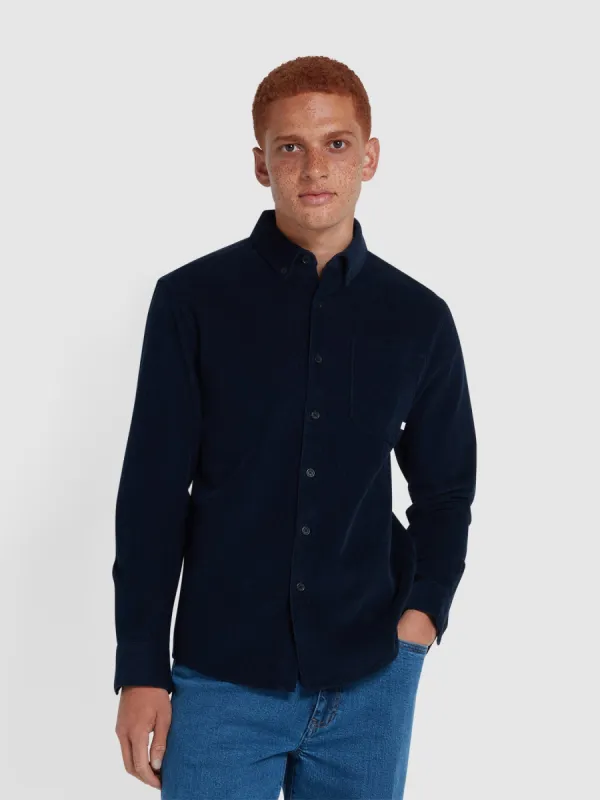 Spencer Casual Fit Corduroy Shirt In True Navy sold by Farah