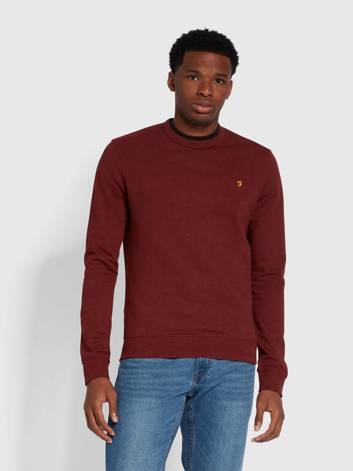 Tim Organic Cotton Crew Neck Sweatshirt In Farah Red Marl sold by Farah