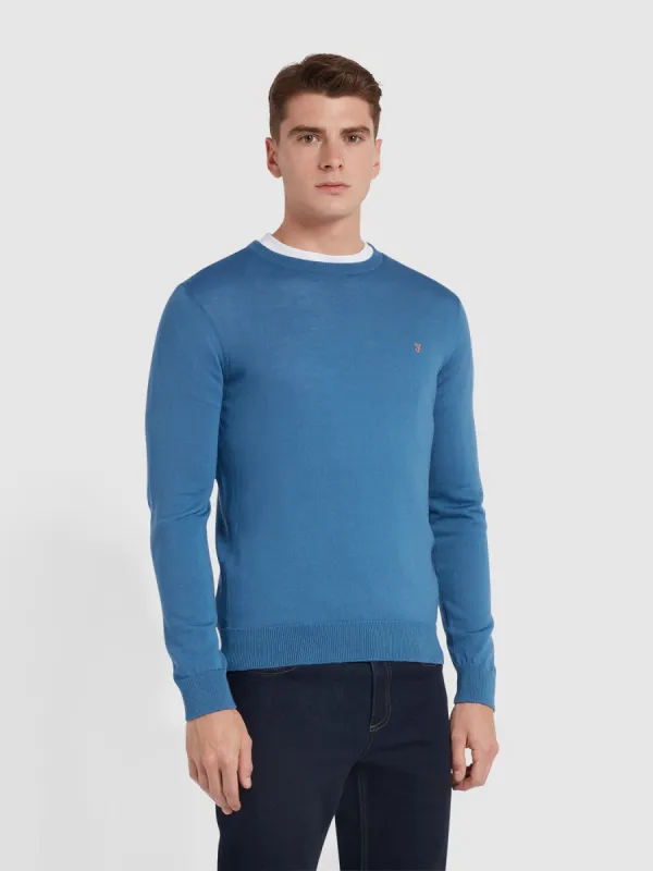 Mullen Merino Wool Crew Neck Sweater In Para Blue sold by Farah