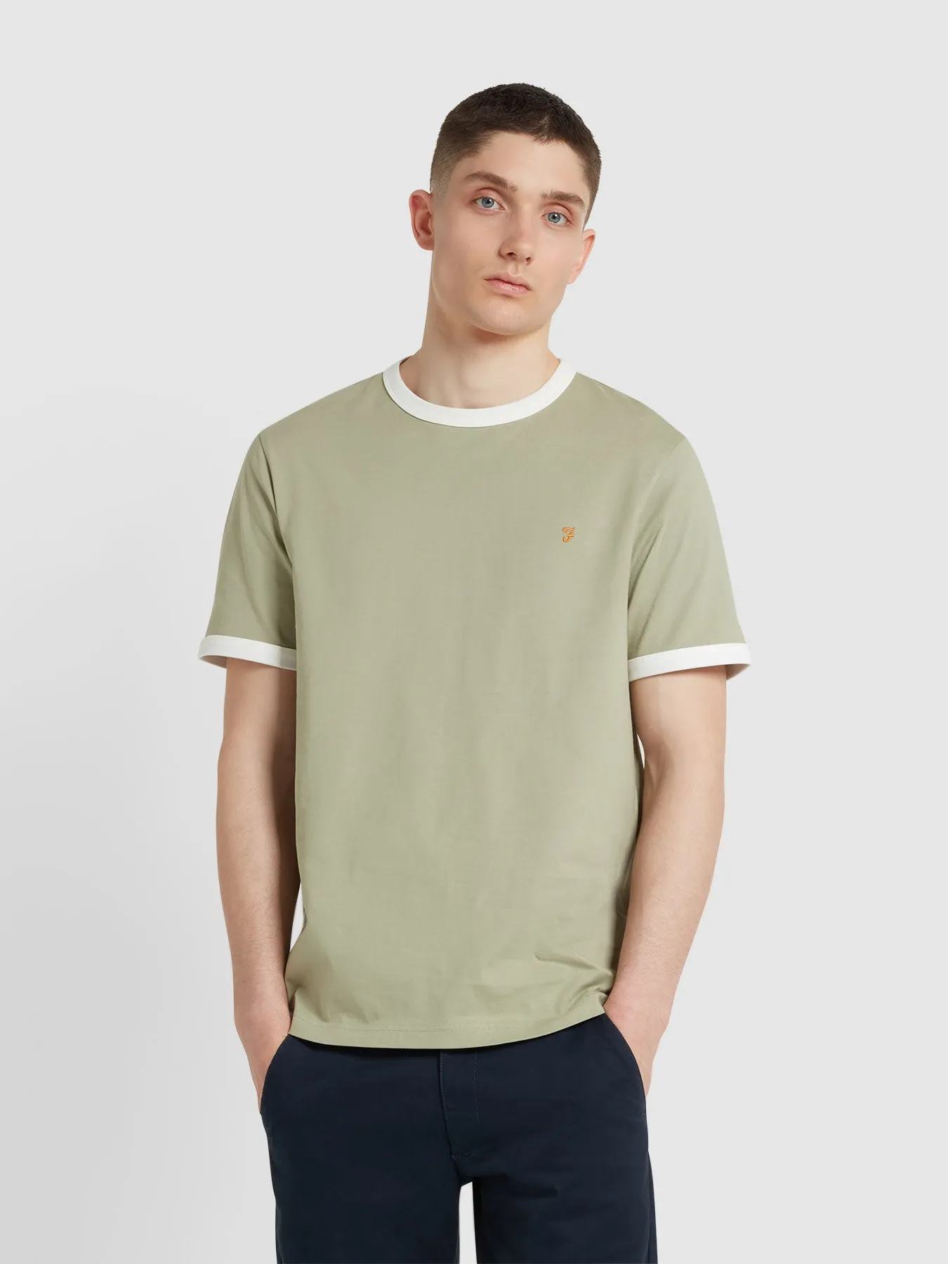 Groves Regular Fit Ringer T-Shirt In Balsam sold by Farah