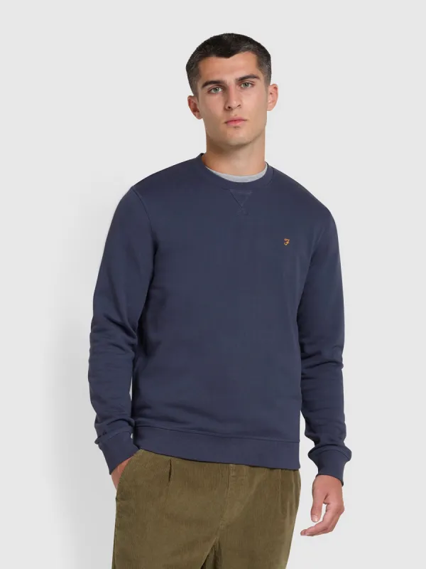 Tim Organic Cotton Crew Neck Sweatshirt In Liquorice Blue sold by Farah