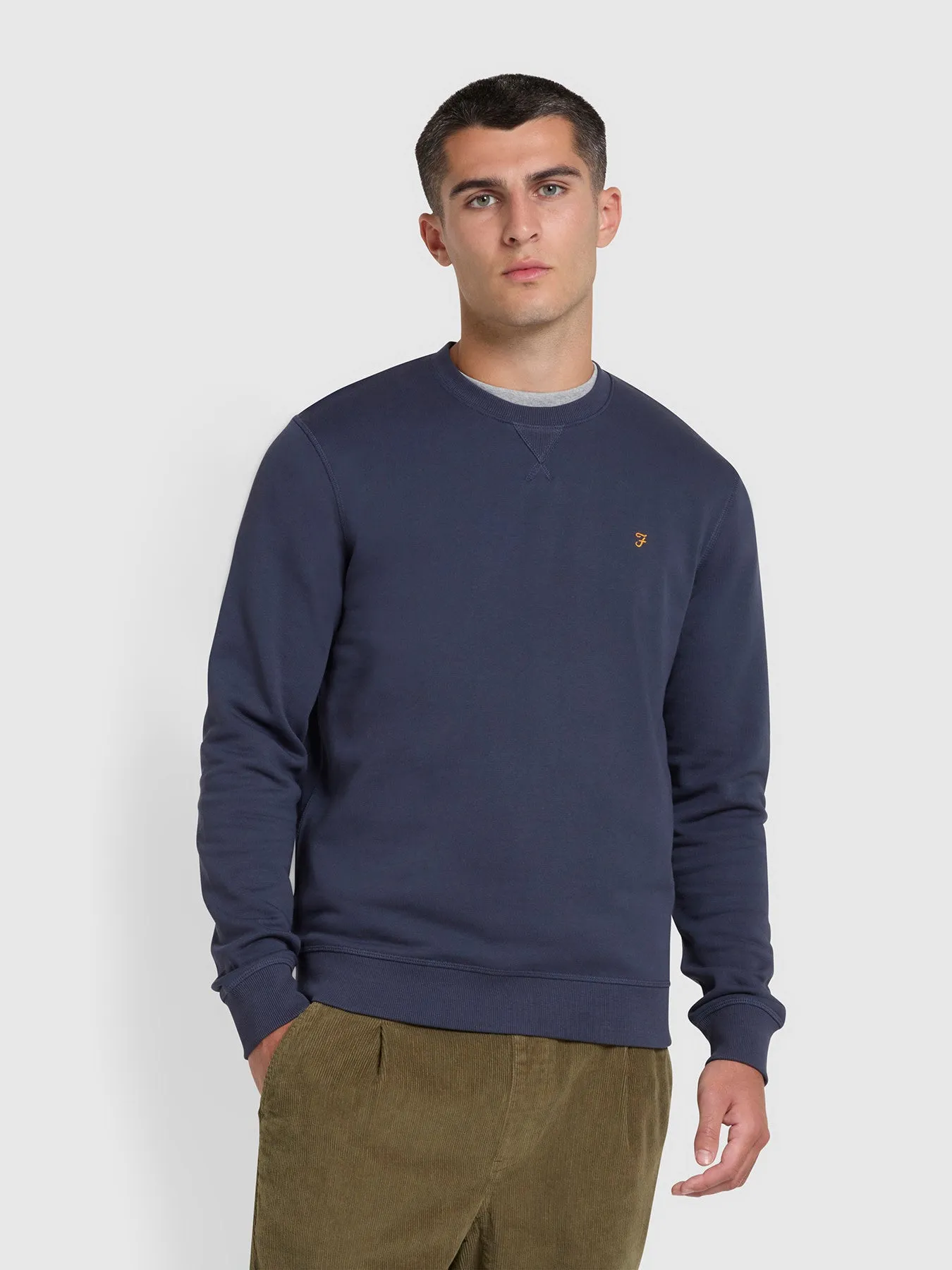 Tim Organic Cotton Crew Neck Sweatshirt In Liquorice Blue sold by Farah