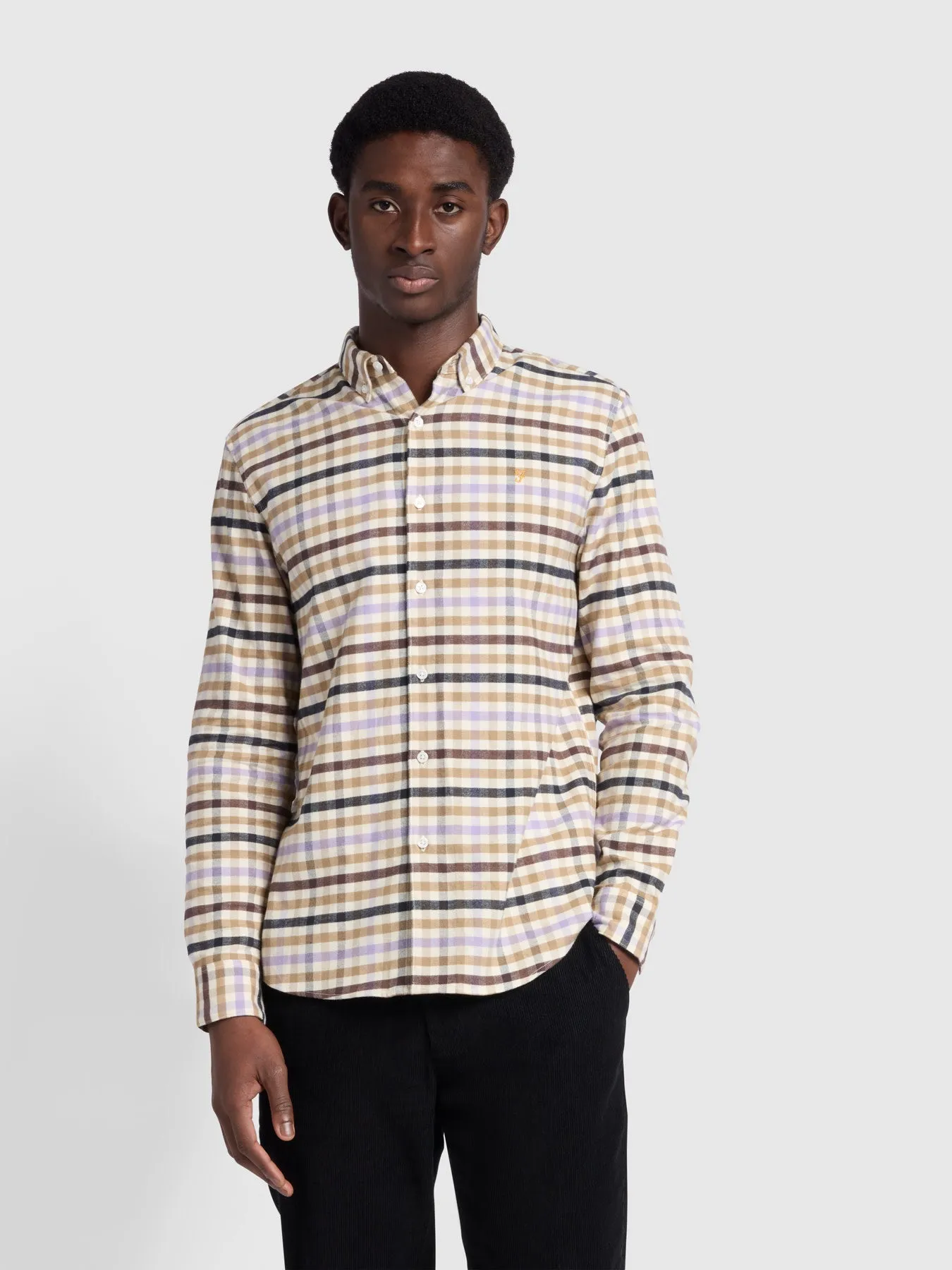 Chambers Casual Fit Long Sleeve Check Shirt In Beige sold by Farah