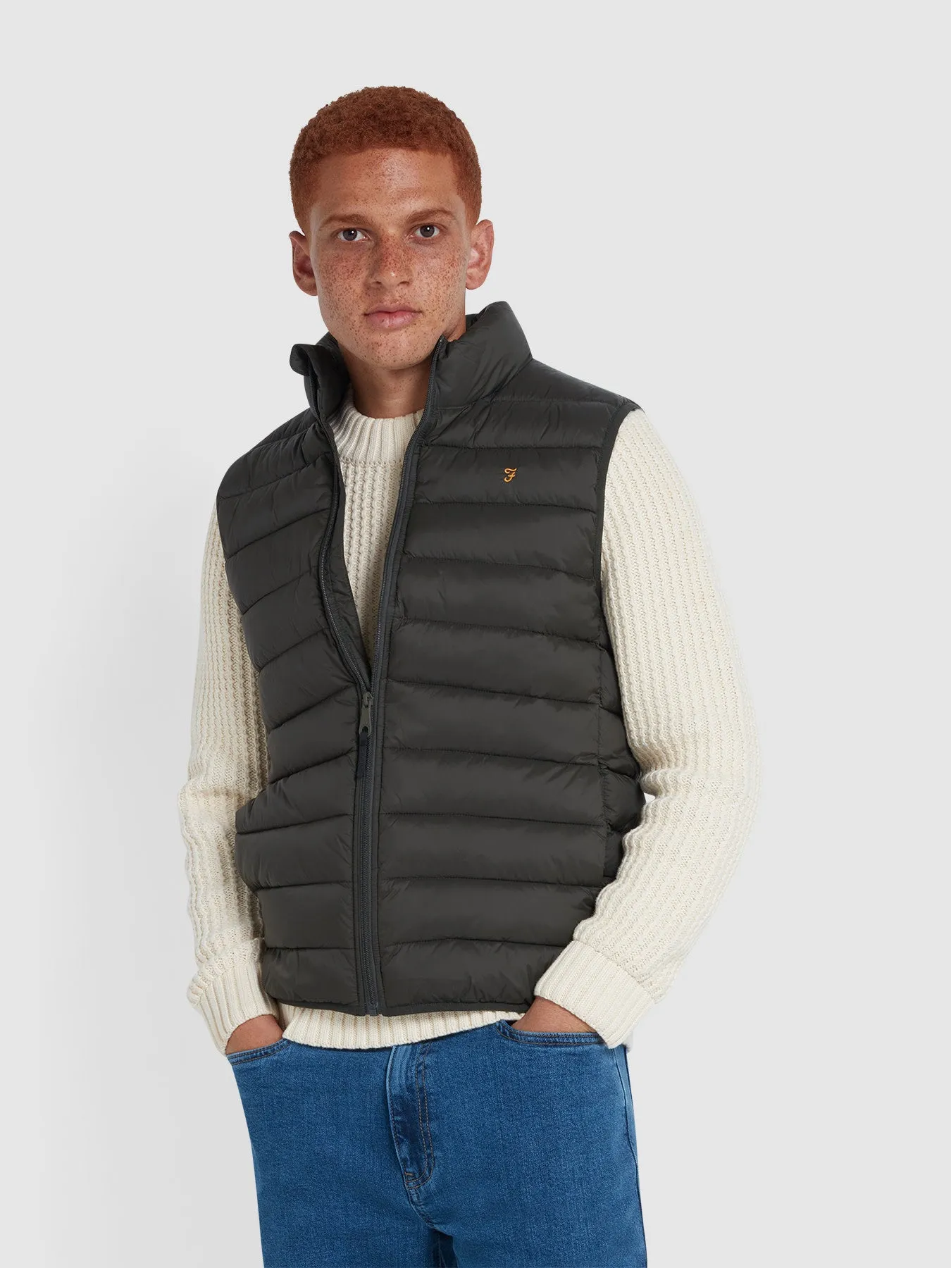 Joel Wadded Gilet In Evergreen sold by Farah