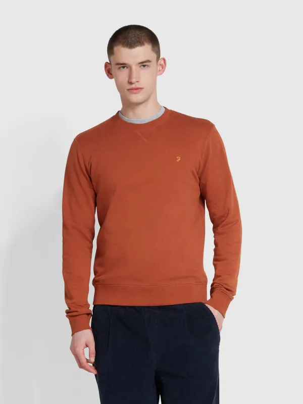 Tim Organic Cotton Crew Neck Sweatshirt In Teak sold by Farah