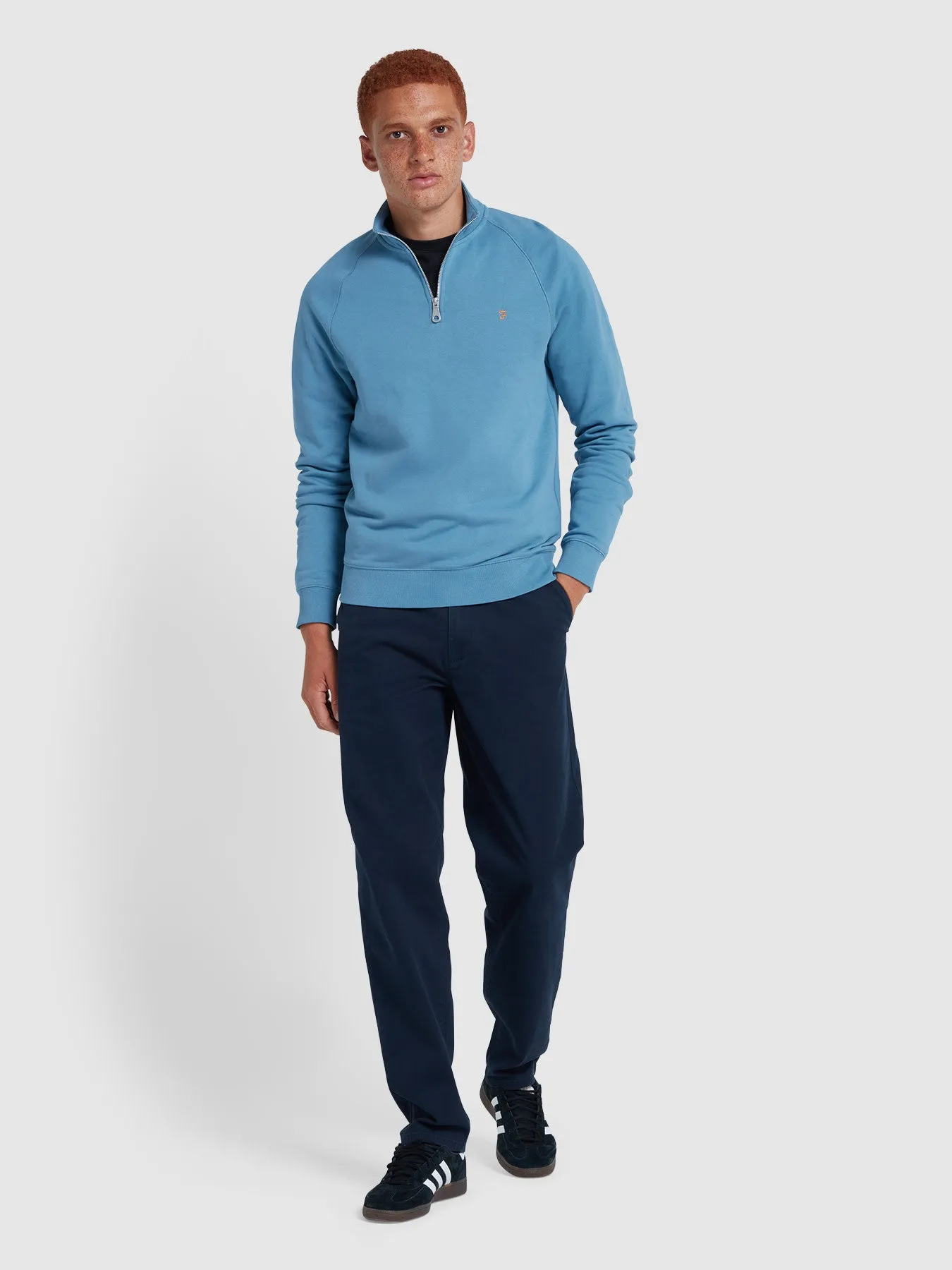 Jim Organic Cotton Quarter Zip Sweatshirt In Para Blue sold by Farah product image thumbnail 2