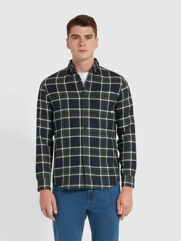 Marcelo Casual Fit Check Shirt In True Navy sold by Farah