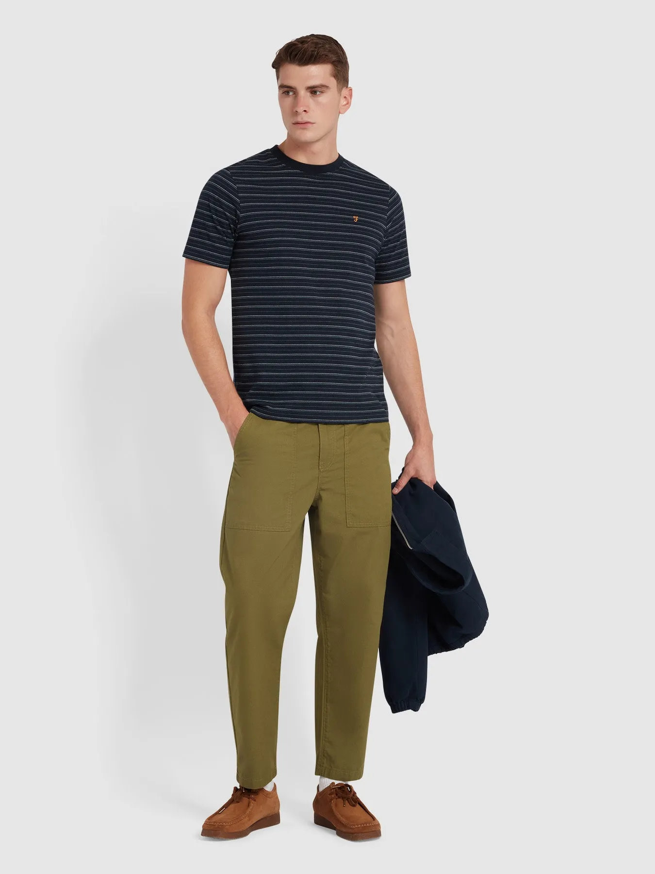 Hawtin Tapered Fit Fine Twill Patch Trousers In Green Khaki sold by Farah