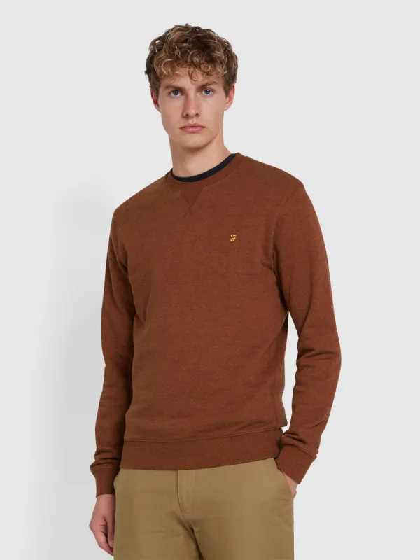 Tim Organic Cotton Crew Neck Sweatshirt In Dark Teak Marl sold by Farah