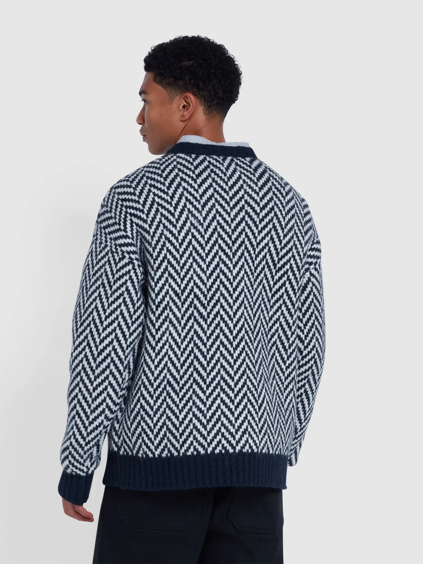 Athens Herringbone Sweater In True Navy sold by Farah product image thumbnail 3