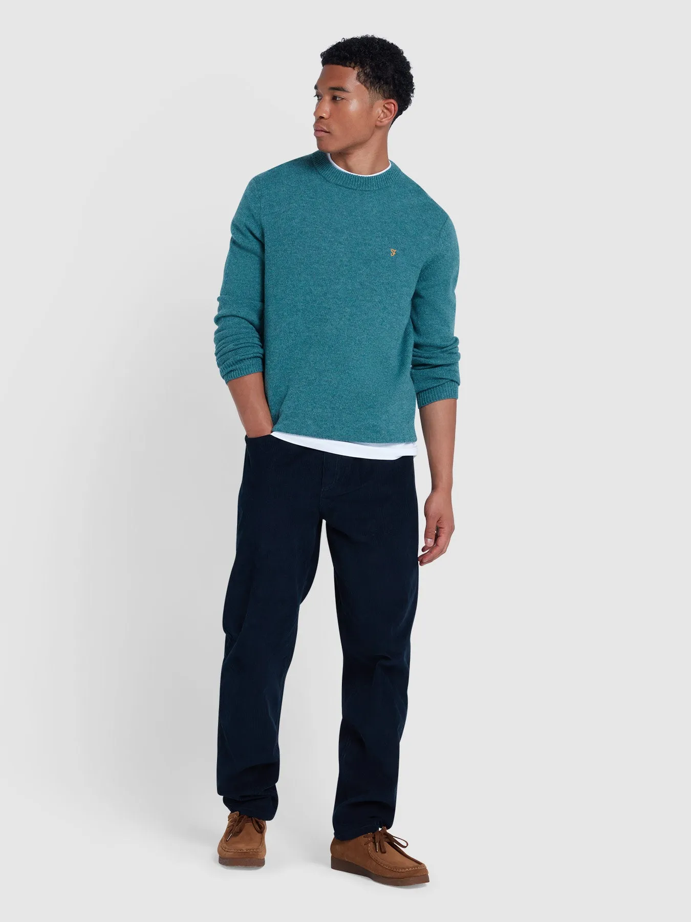 Birchall Crew Neck Lambswool Sweater In Seaport Green sold by Farah product image thumbnail 2
