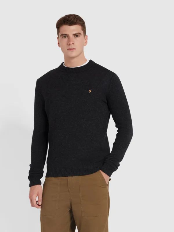 Birchall Crew Neck Lambswool Sweater In Black Oyster sold by Farah
