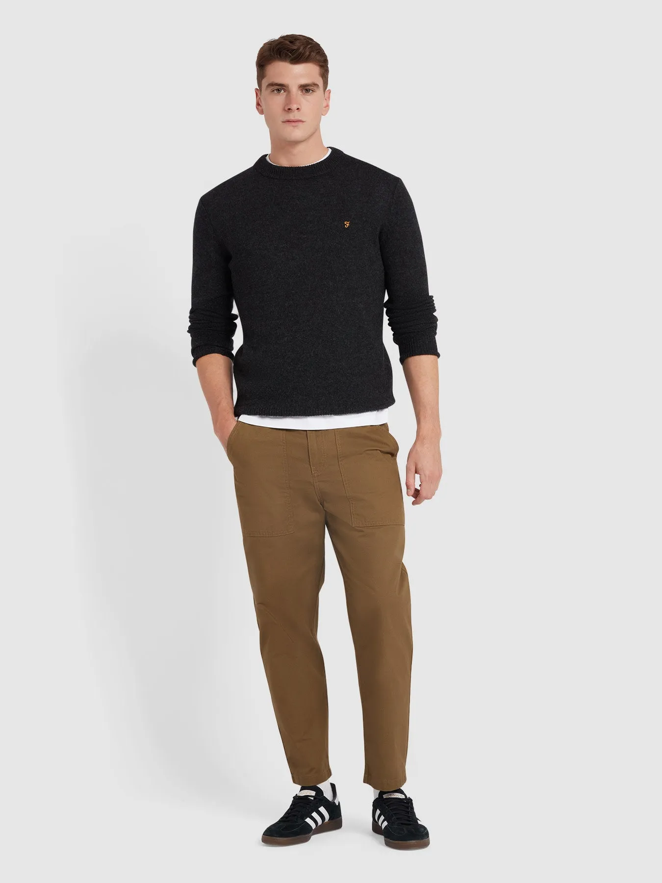 Birchall Crew Neck Lambswool Sweater In Black Oyster sold by Farah product image thumbnail 2