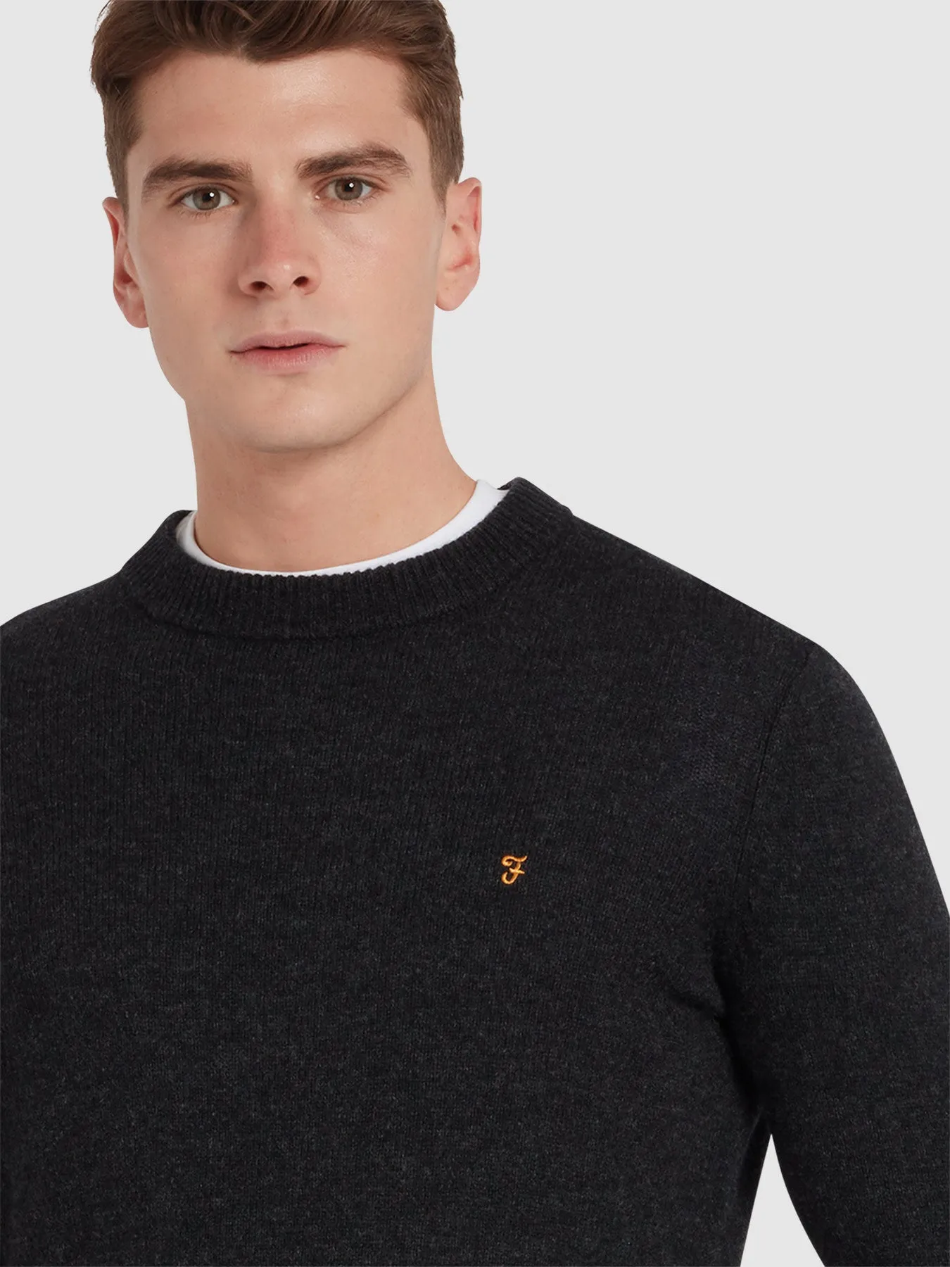 Birchall Crew Neck Lambswool Sweater In Black Oyster sold by Farah product image thumbnail 4