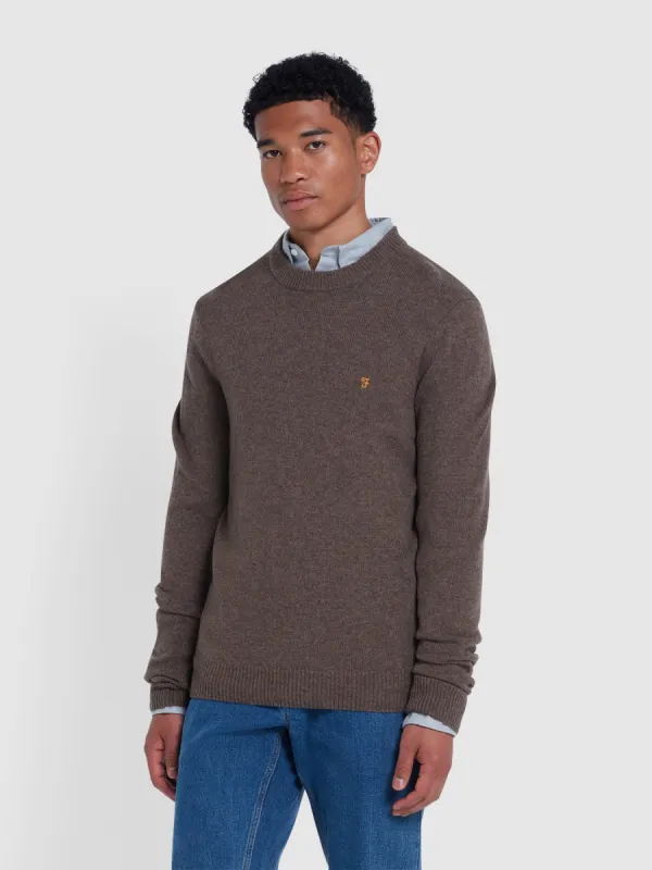 Birchall Crew Neck Lambswool Sweater In Taupe Sand sold by Farah