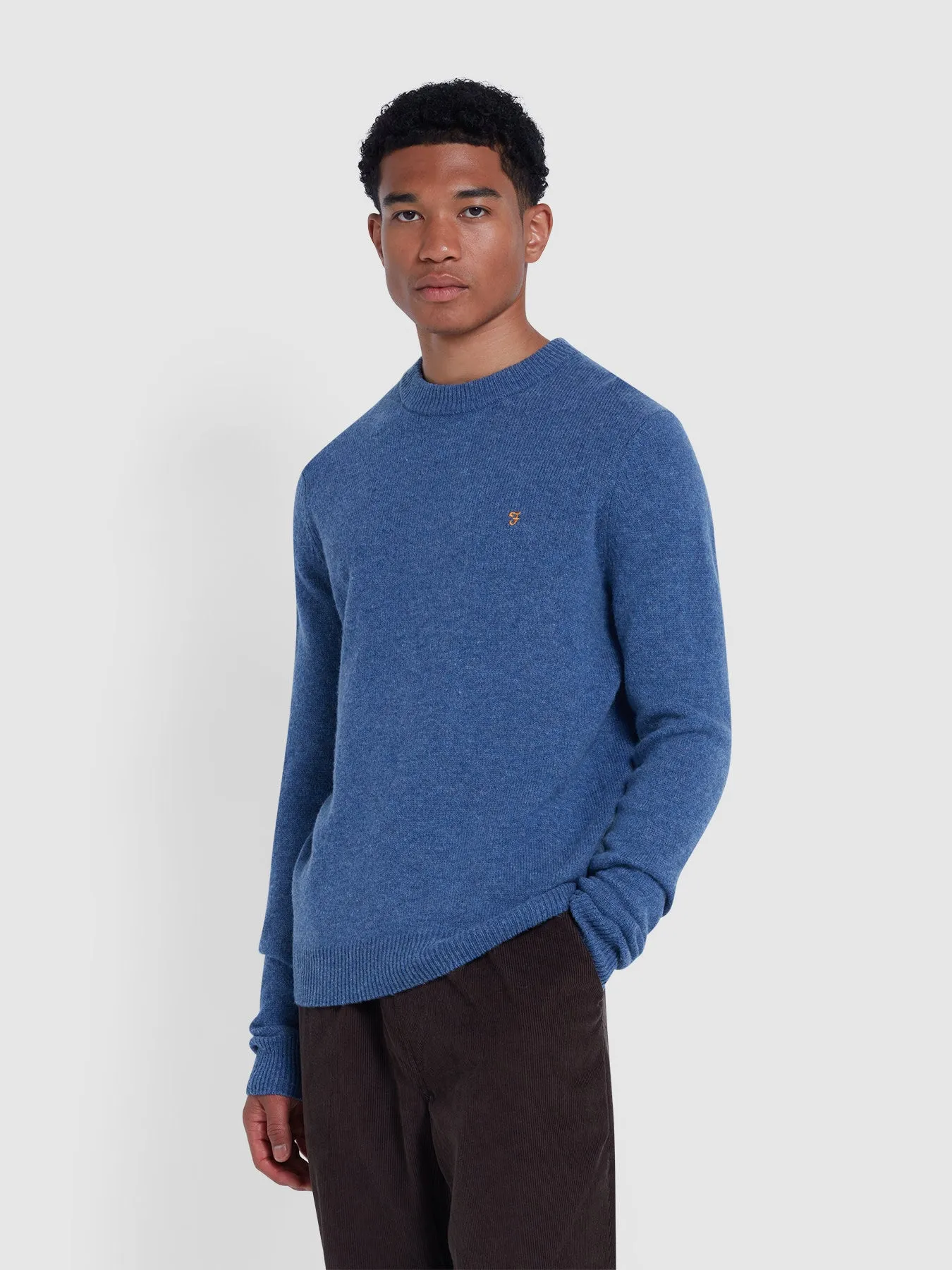 Birchall Crew Neck Lambswool Sweater In Neptune Blue sold by Farah