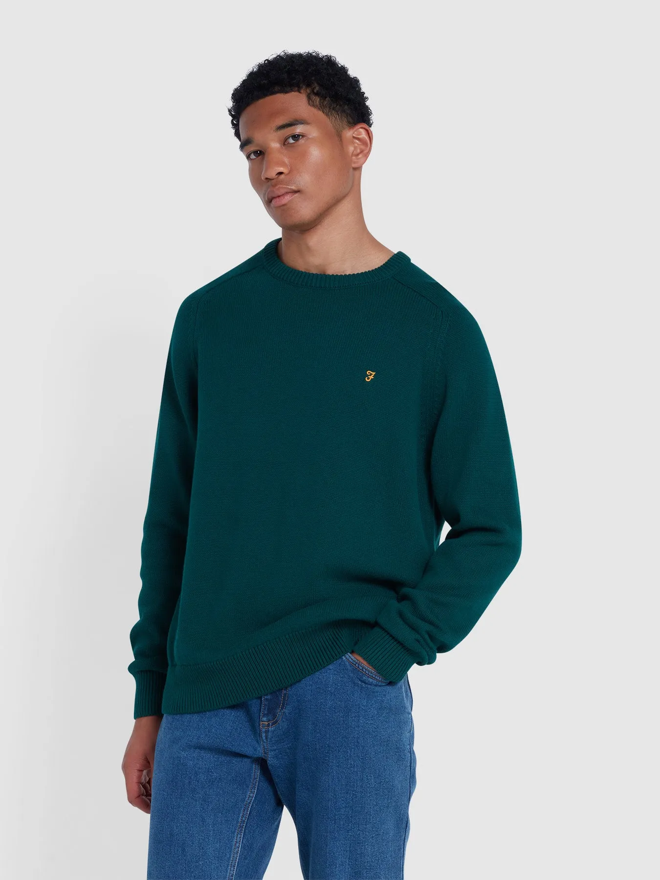 Kingsbury Crew Neck Sweater In Botanic Green sold by Farah