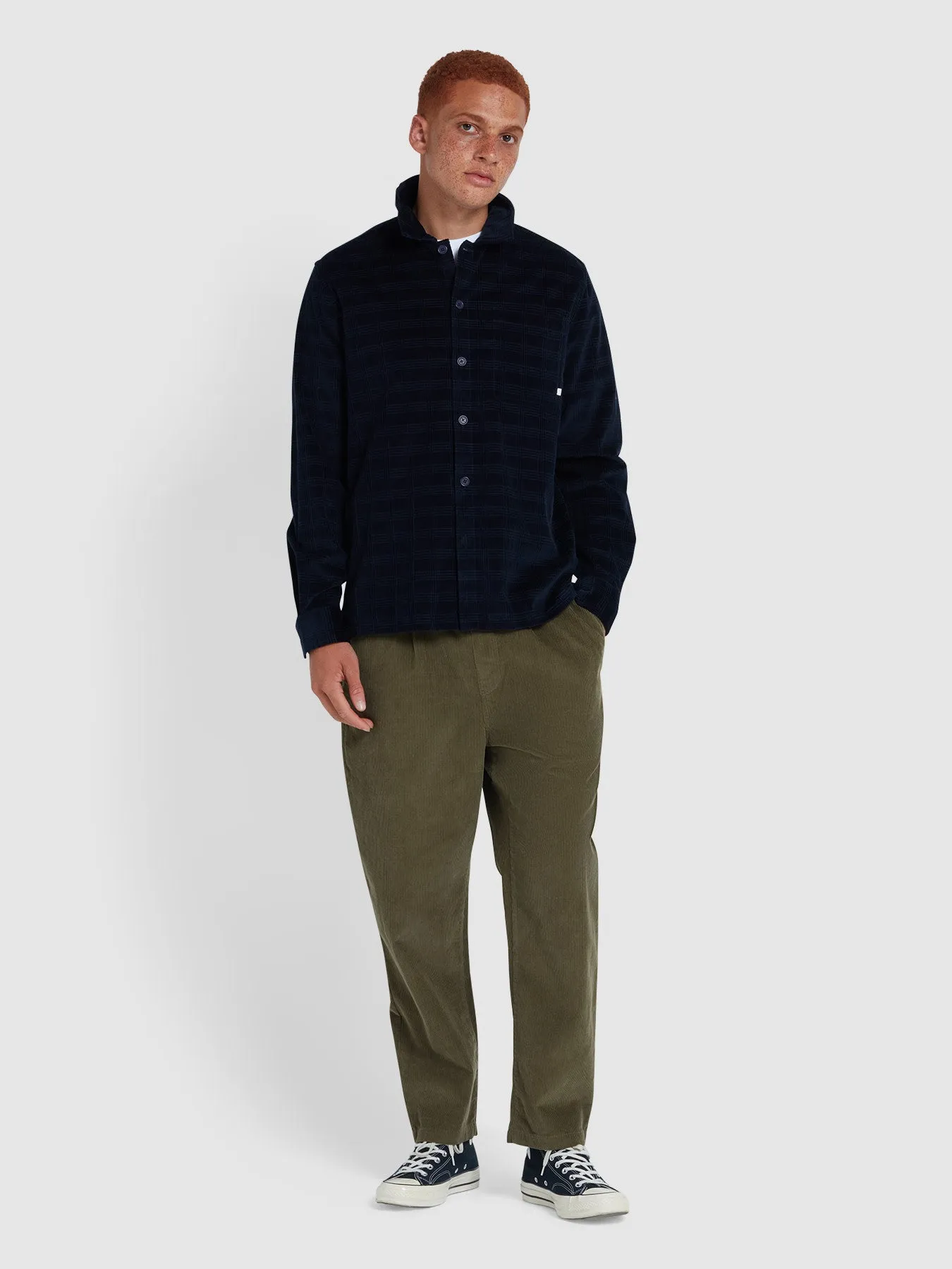 Hawtin Relaxed Tapered Fit Cord Drawstring Trousers In Olive Green sold by Farah