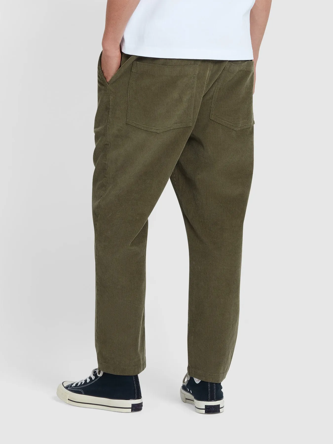 Hawtin Relaxed Tapered Fit Cord Drawstring Trousers In Olive Green sold by Farah product image thumbnail 3