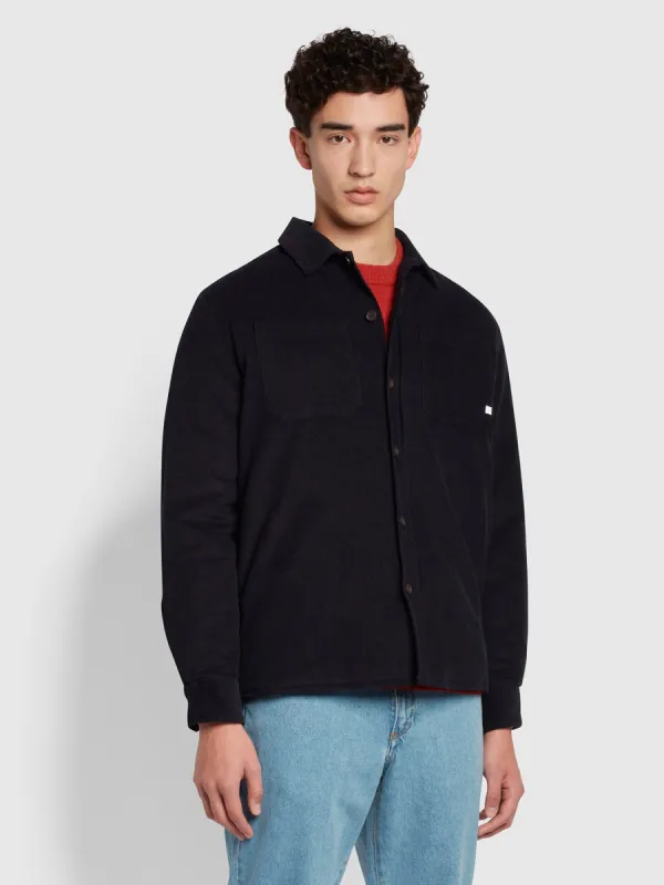 Hunter Quilted Corduroy Overshirt In True Navy sold by Farah