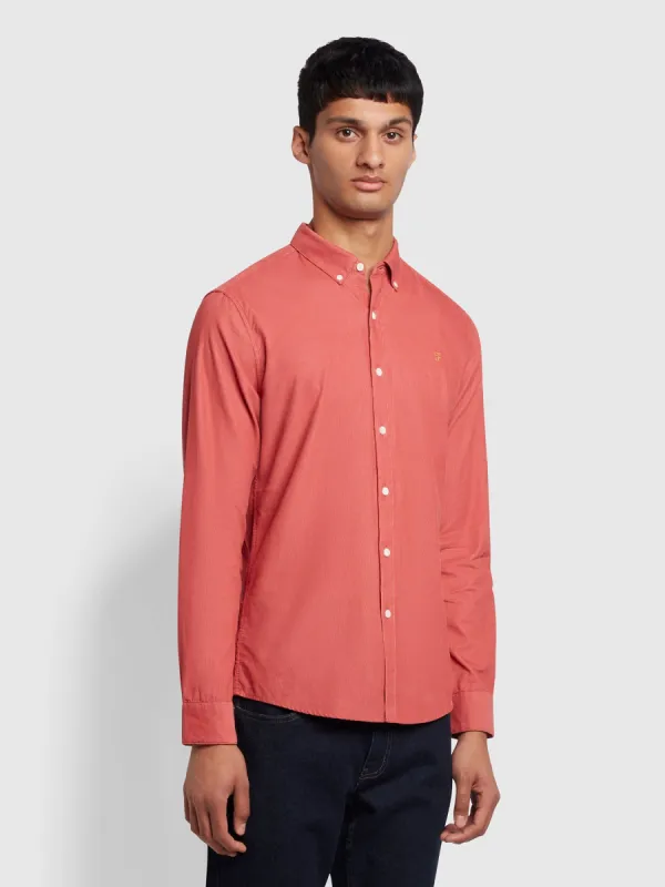 Fontella Slim Fit Corduroy Shirt In Dark Rose made by Farah