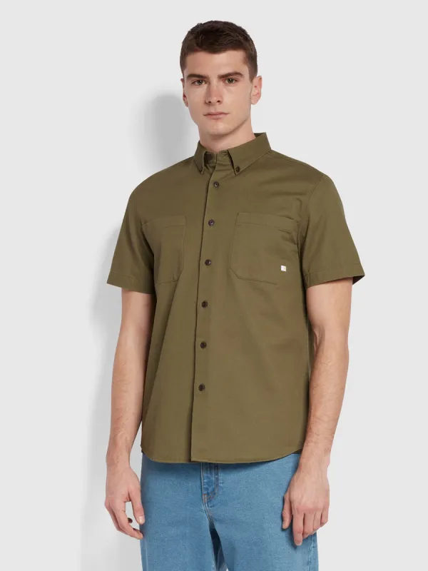 Merrick Casual Fit Short Sleeve Twill Shirt In Vintage Green sold by Farah