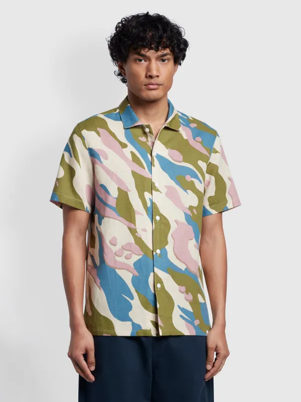 Tandang Casual Fit Linen Revere Camo Shirt In Fog made by Farah