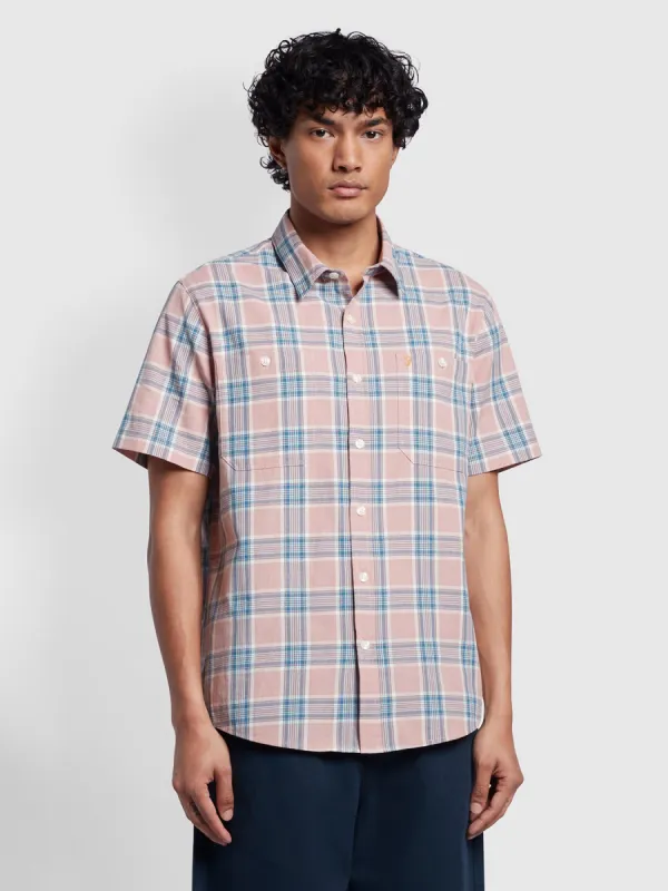 Rocksteady Relaxed Fit Organic Cotton Check Shirt In Dark Pink made by Farah