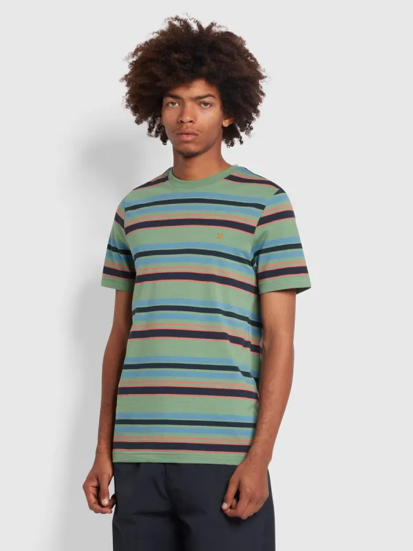 Nash Regular Fit Striped Organic Cotton T-Shirt In Green Aloe made by Farah