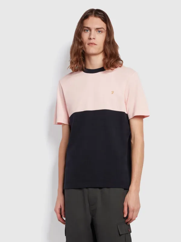 Tony Regular Fit Colour Block Short Sleeve T-Shirt In Mid Pink Farah made by Farah