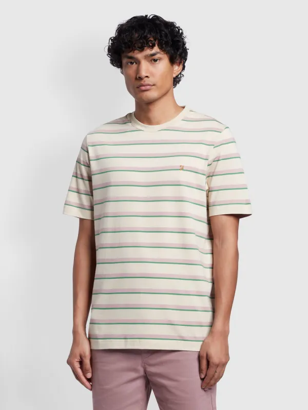 Coxsone Regular Fit Multi Stripe Short Sleeve T-Shirt In Fog sold by Farah