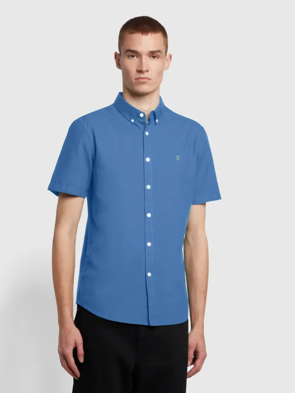 Brewer Slim Fit Organic Cotton Shirt In Caribbean Blue made by Farah